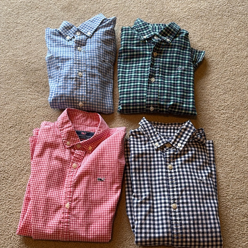 Four Vineyard Vines Checkered Shirts Boys small 8/10 in very good condition